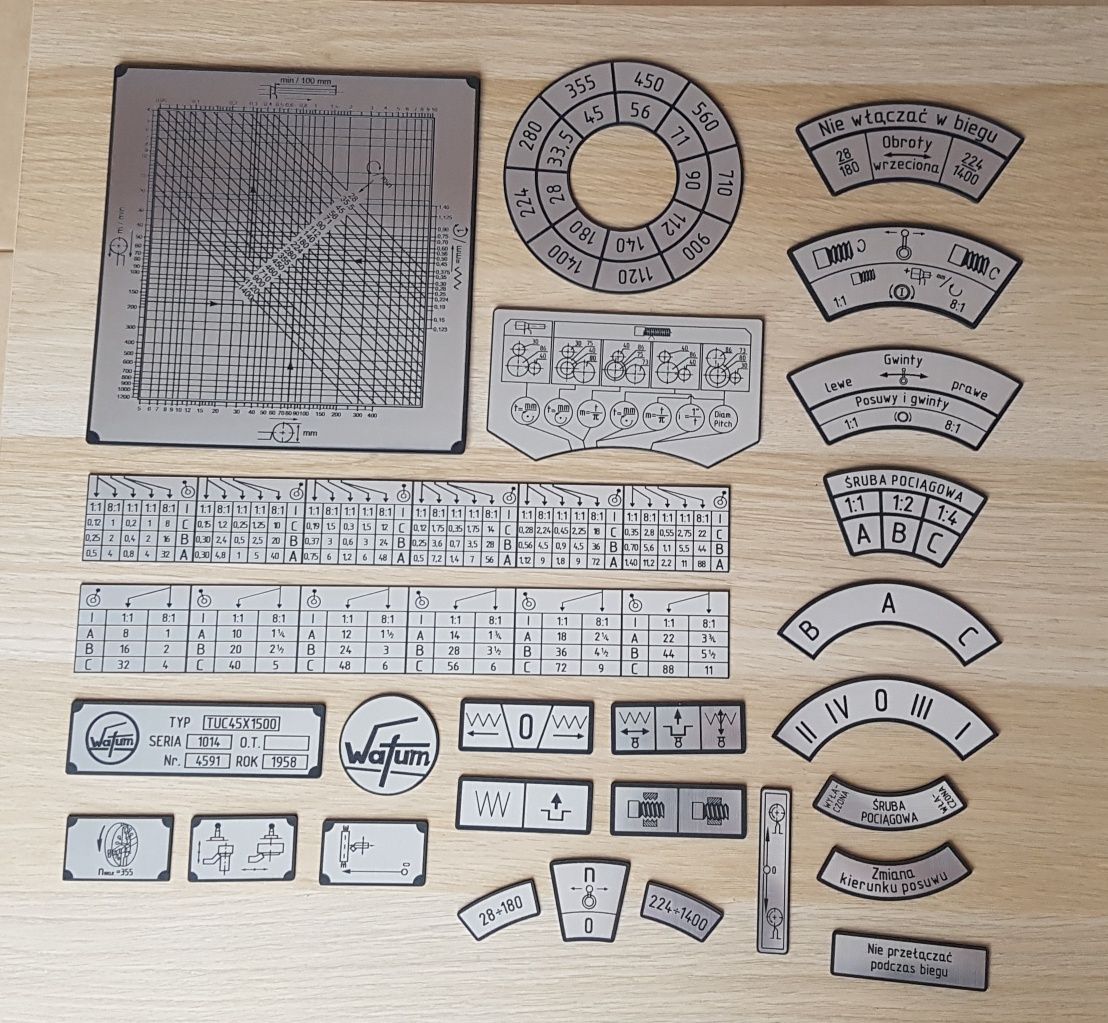 Tokarka TUC-45 Tabliczka Tabliczki Tabela Gwintów