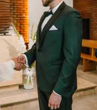Zielony żakardowy garnitur ślubny