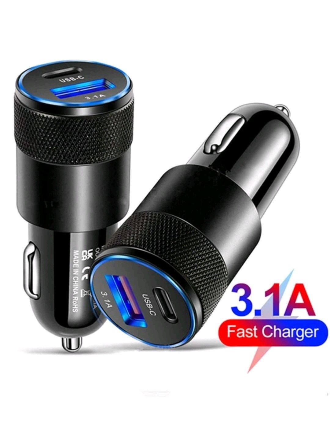 Carregador de carro USB-C e USB 3.1A •novo|embalado•