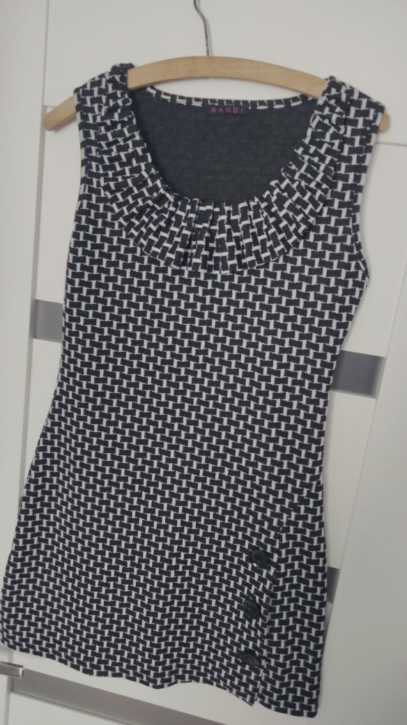 Sukienka, czarno-biała, krótka, biurowa, Regular Size, M, Mandy