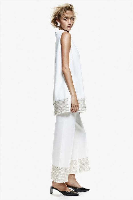 Sukienka mini tunika z koralikami XS nowa kolek biała PROMOCJA EDITION