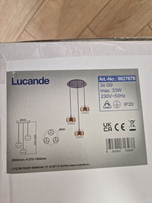 Nowoczesna lampa wisząca Ikibara Lucande 3-punktowa NOWA