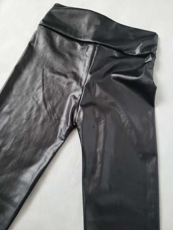 Czarne połyskujące legginsy z zamkiem casual M L 38 40 wysoki stan