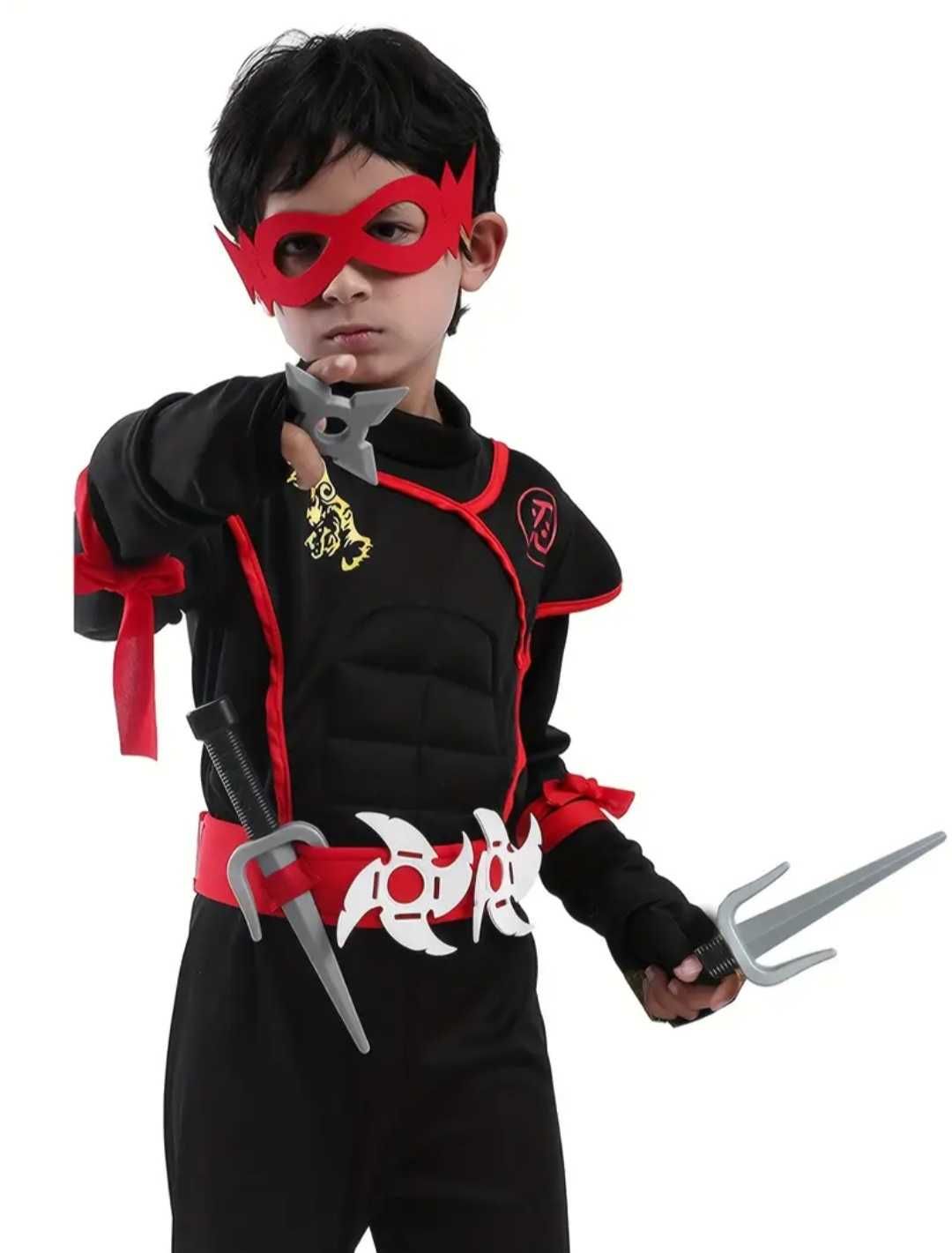 Zestaw XXL! BLACK NINJA czarny wojownik samuraj, r. 134/140 przebranie