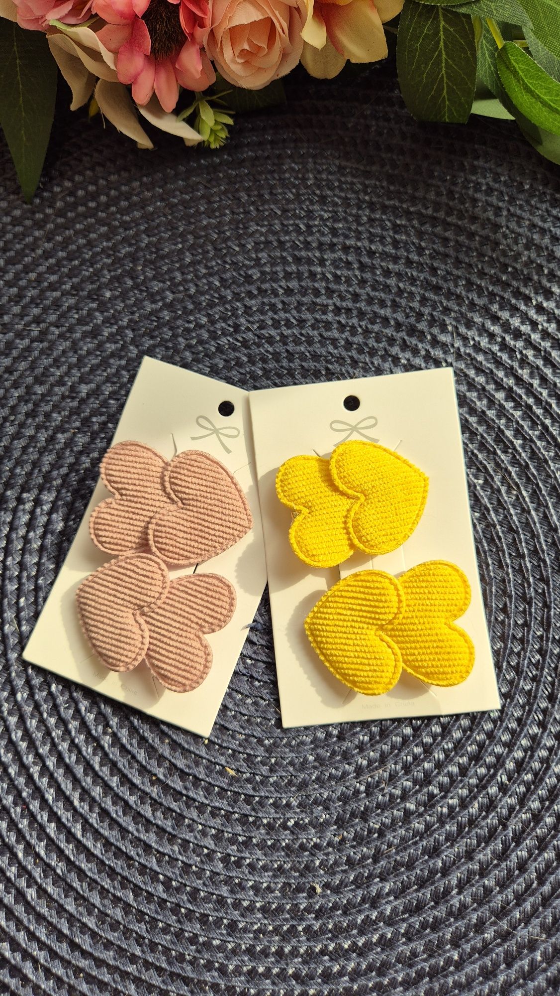 Spineczki spinki serduszka sztruksowe handmade