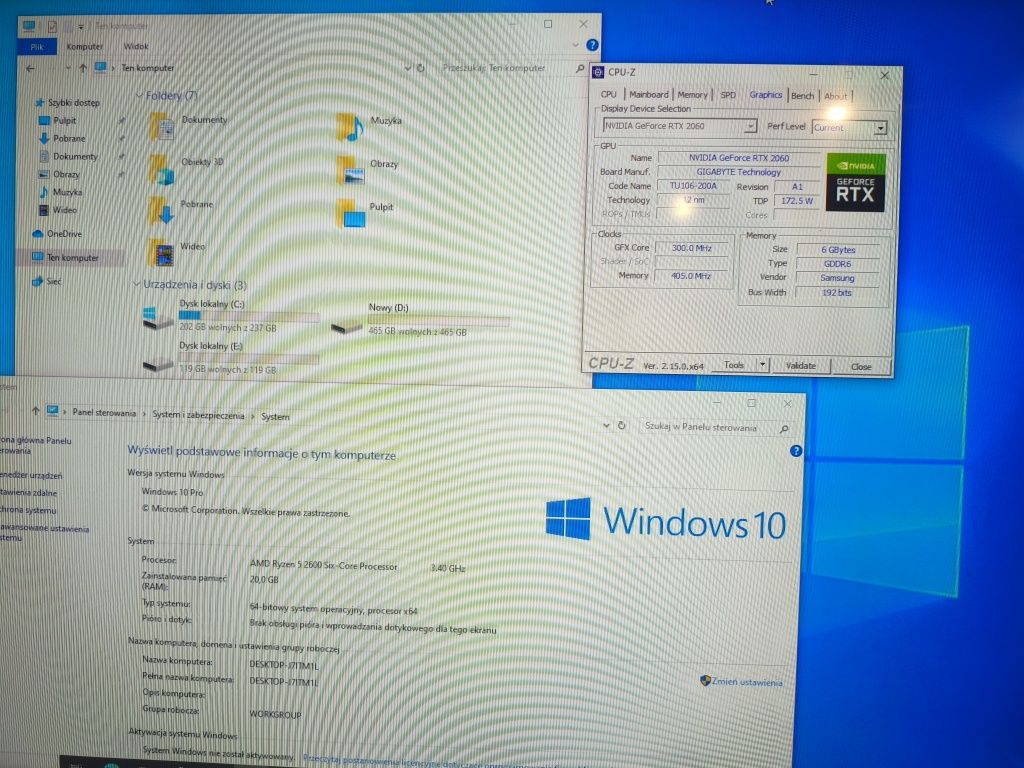 Komputer PC do gier RGB ryzen, rtx 2060, 20GB RAM, akwarium szkło