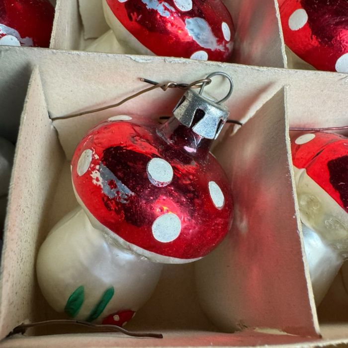Bombki PRL Zestaw Grzybki Muchomorki ozdoba choinkowa B41/101903