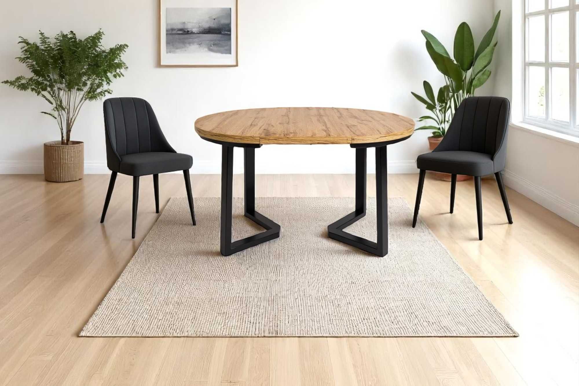 stół okrągły rozkładany 100/200 LOFT z ramą nogi metal|SALON|JADALNIA