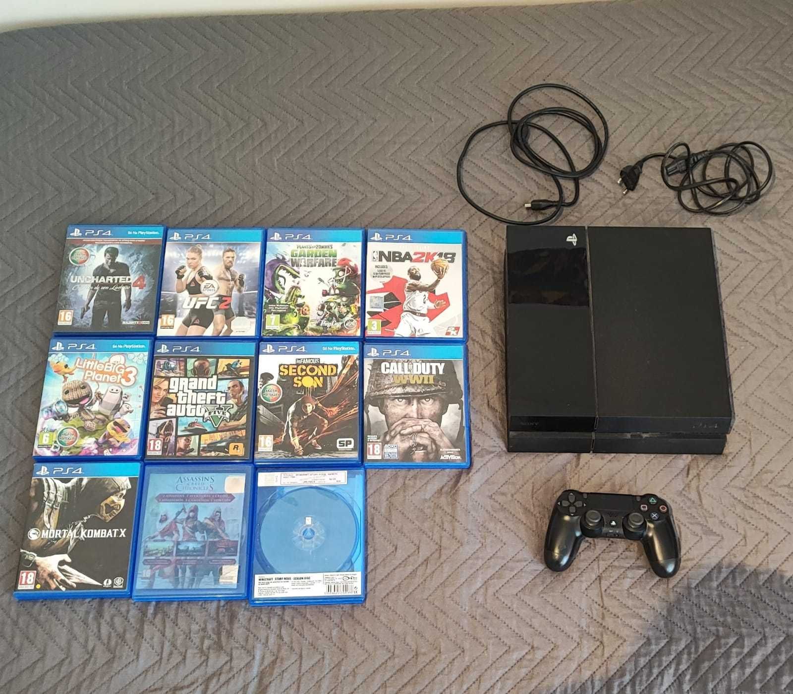 Playstation 4 - 500 GB + Dualshock 4 + 11 jogos