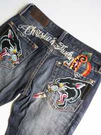 Ed hardy Christian Audigier tattoo opium affliction spodnie jeans S/M
