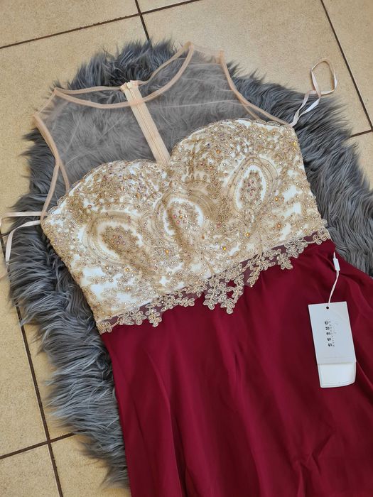 XA60 Suknia sukienka długa maxi czerwona zip rozmiar M-L wieczorowa