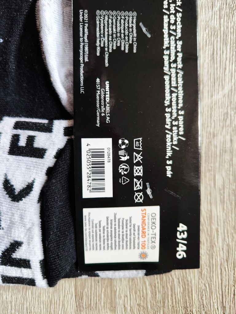 Skarpety 3-pak stopki do sneakers dla fanów Pink Floyd, rozmiar EUR 43