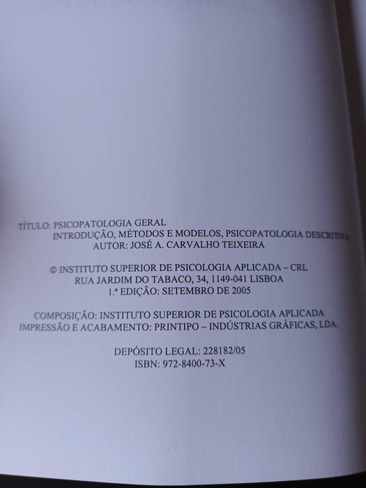 "Psicopatologia Geral" por José A. Carvalho Teixeira
