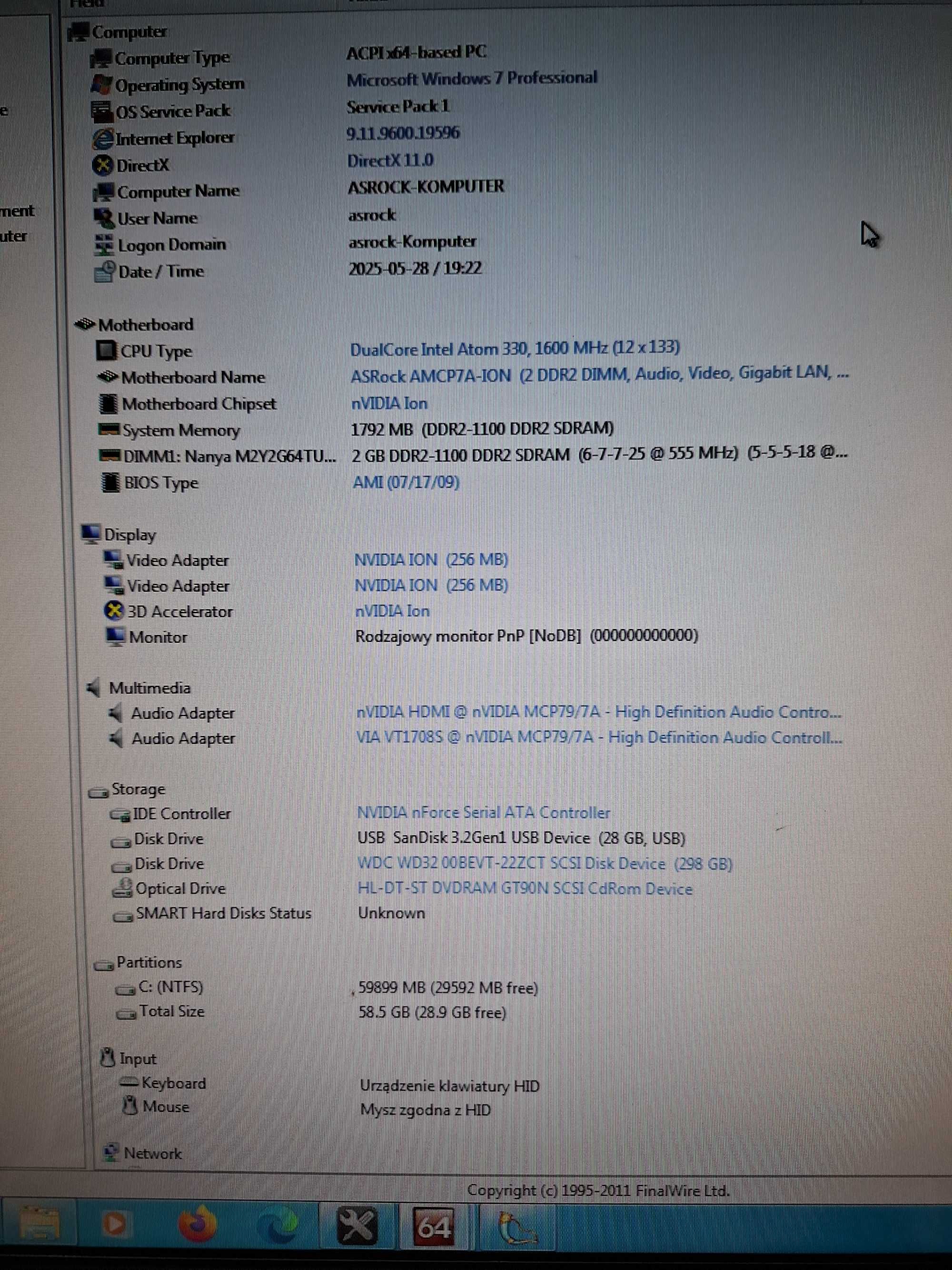Asrock ION 330 Mini PC Atom 1.6 Ghz Nvidia Windows 7 FV23%