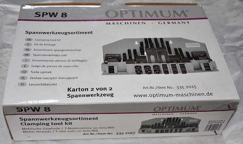 Комплект прихватов из 58 шт Optimum под паз 10, 12, 14, 16, 18 мм