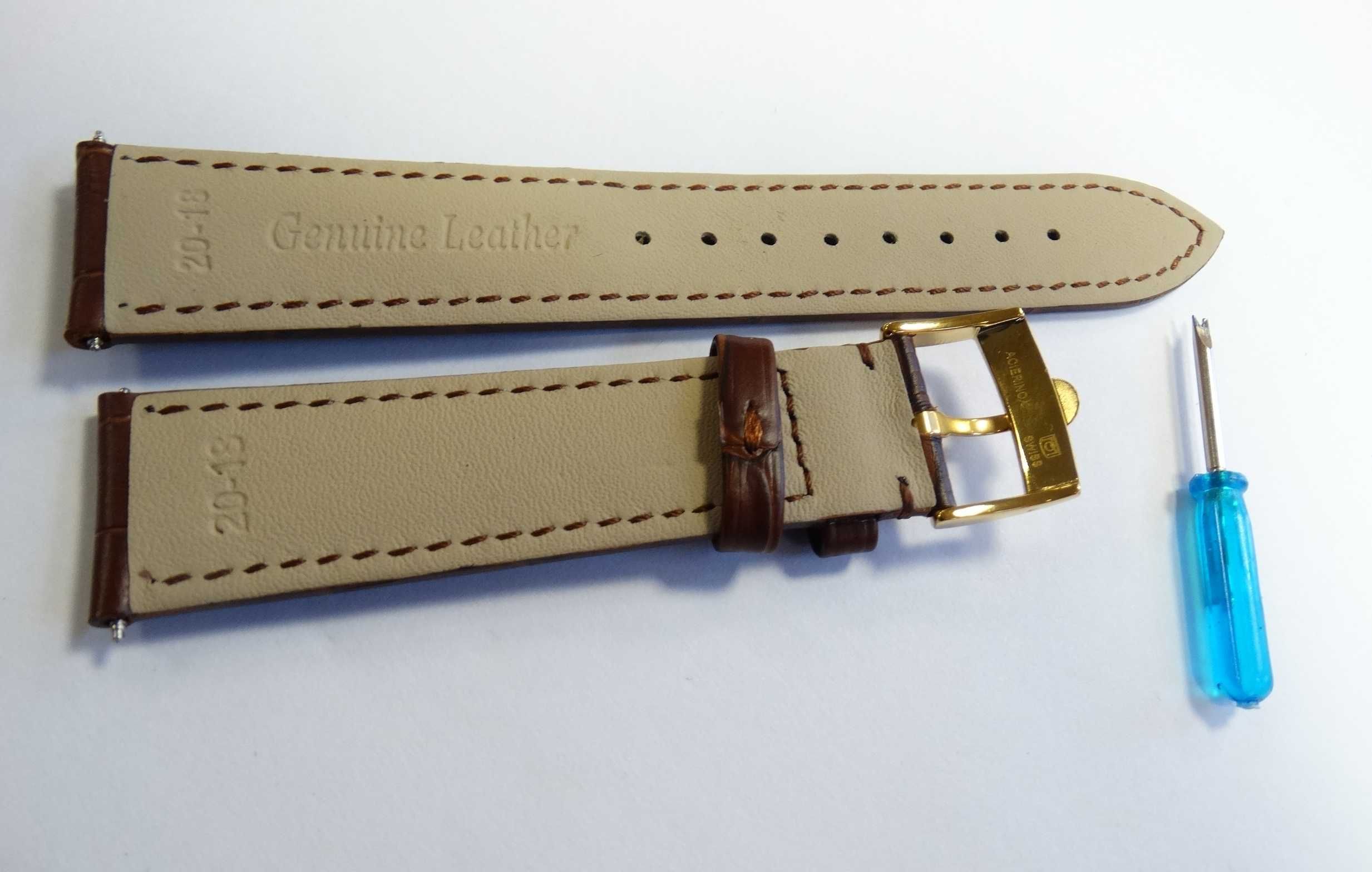 Pasek skórzany brązowy 18mm 20mm do zegarka Omega klamra srebrna złota