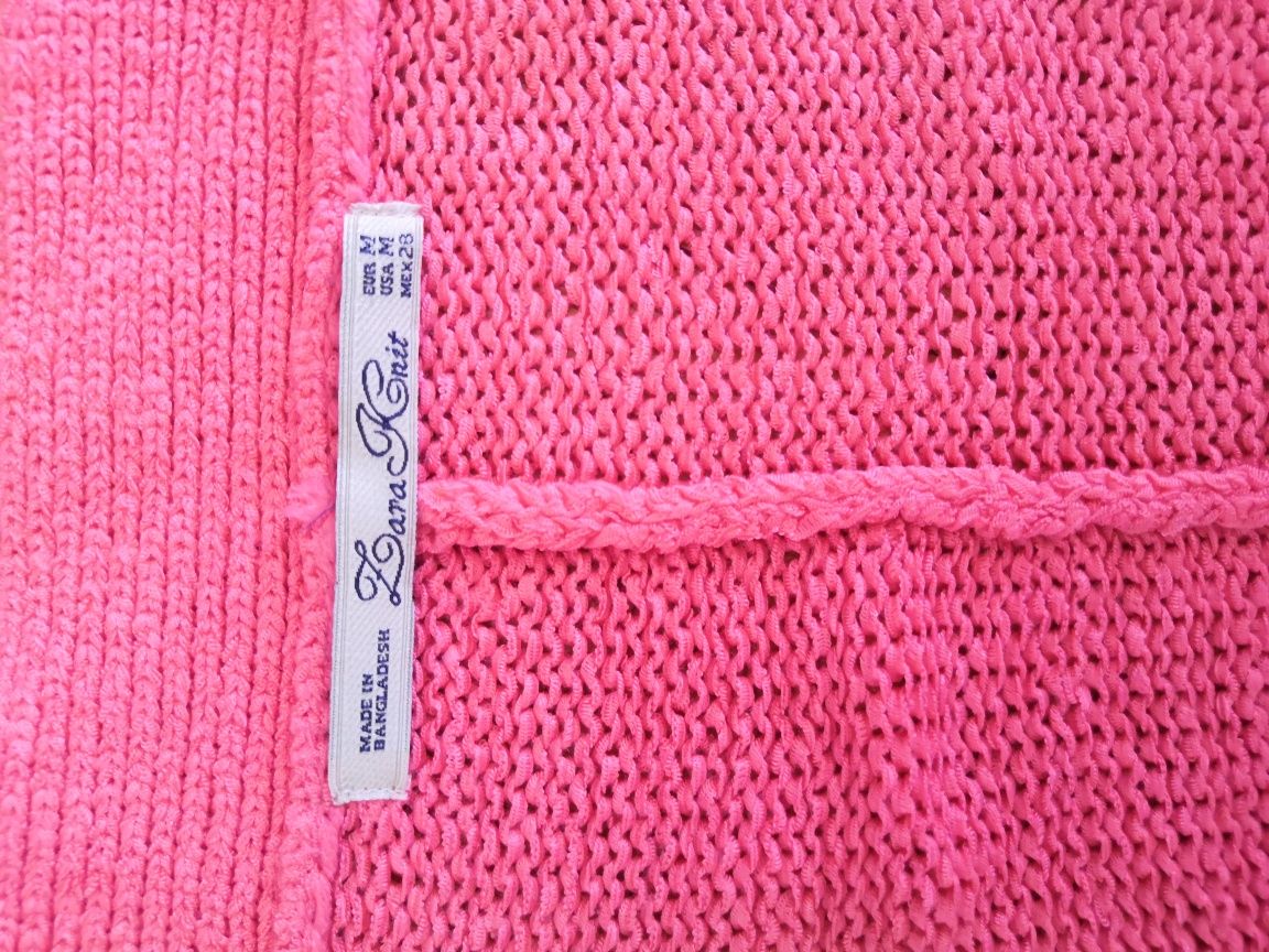 Różowy długi sweter Zara Knit fason motyl neonowy