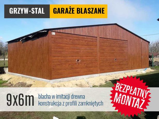 Duży Garaż Blaszany w kolorze ORZECH - Wiata , Magazyn - GrzywStal