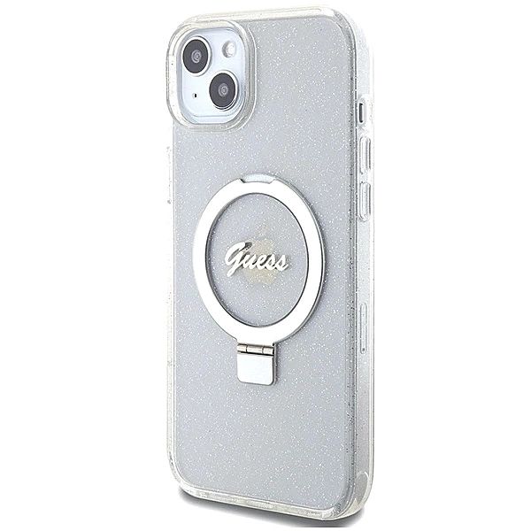 Etui Guess Ring Stand Script Glitter MagSafe na iPhone 15 Plus / 14 Pl