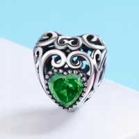 Zawieszka Charms Ażurowe Serce zielony diament do Pandora s925 AN3040
