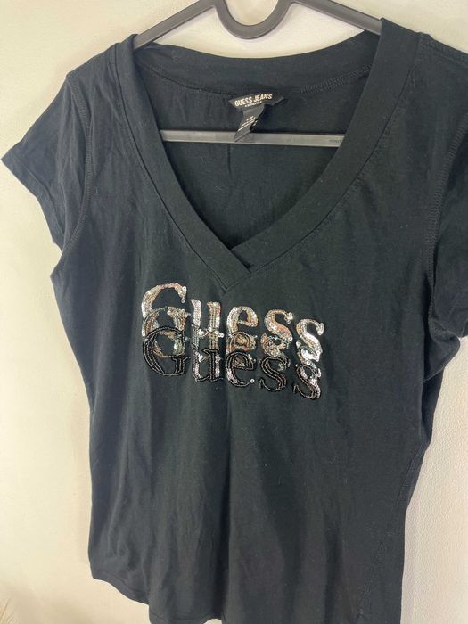 Czarna bluzka koszulka tshirt bawełniany Guess rozmiar L
