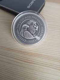 Срібна монета, лев і орел, 2 фунти , срібло 999