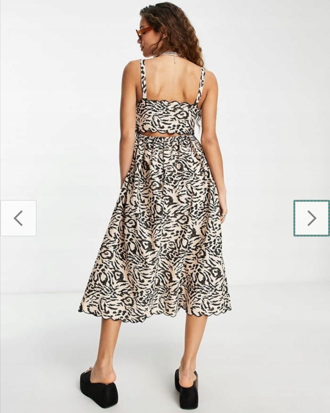 ASOS lniana sukienka midi animal print