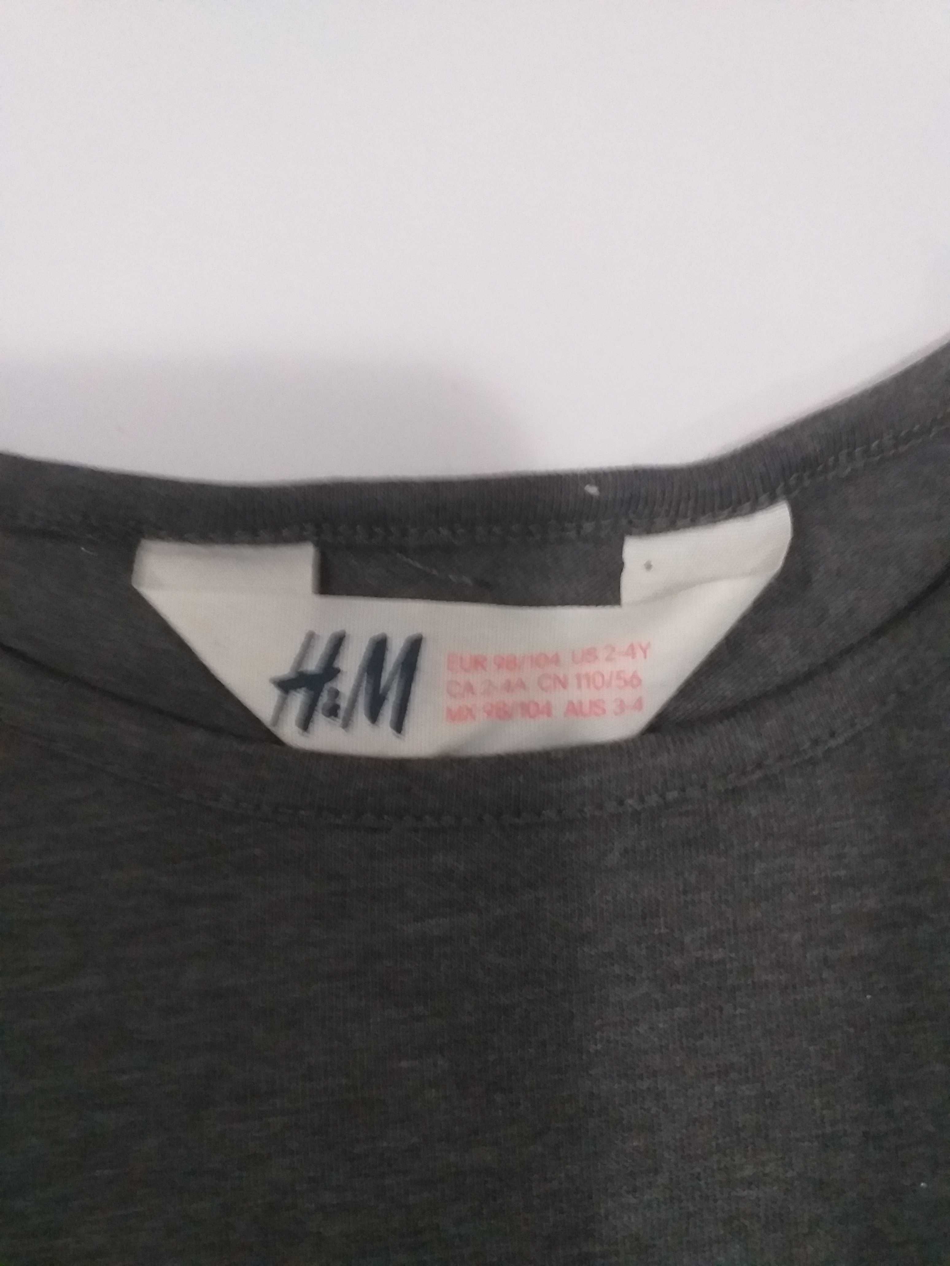 Bluzeczka bluzka długi rękaw t-shirt z brokatowym napisem H&M 98-104