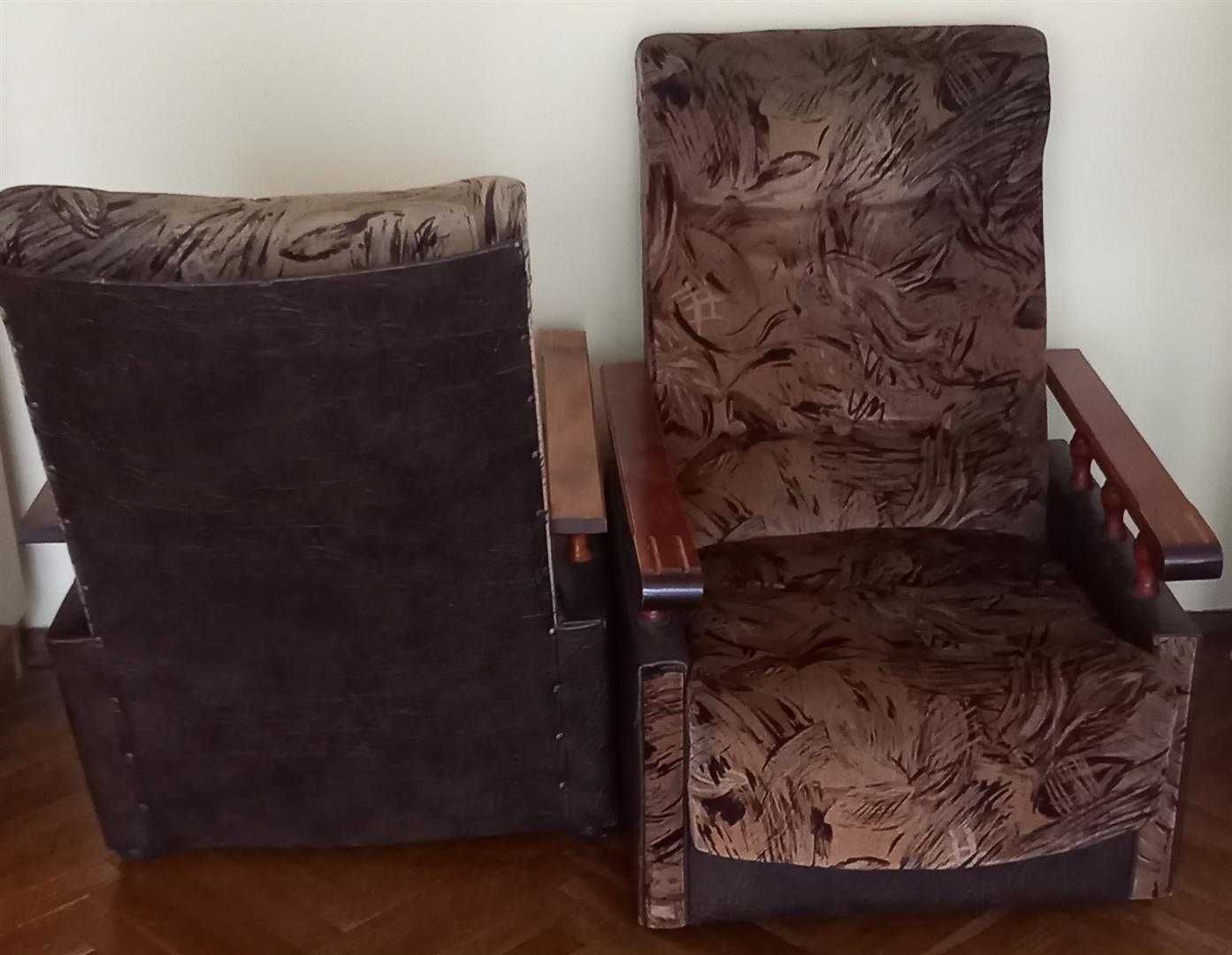 Fotele, komplet- 2 szt., welur + drewno + ekoskóra