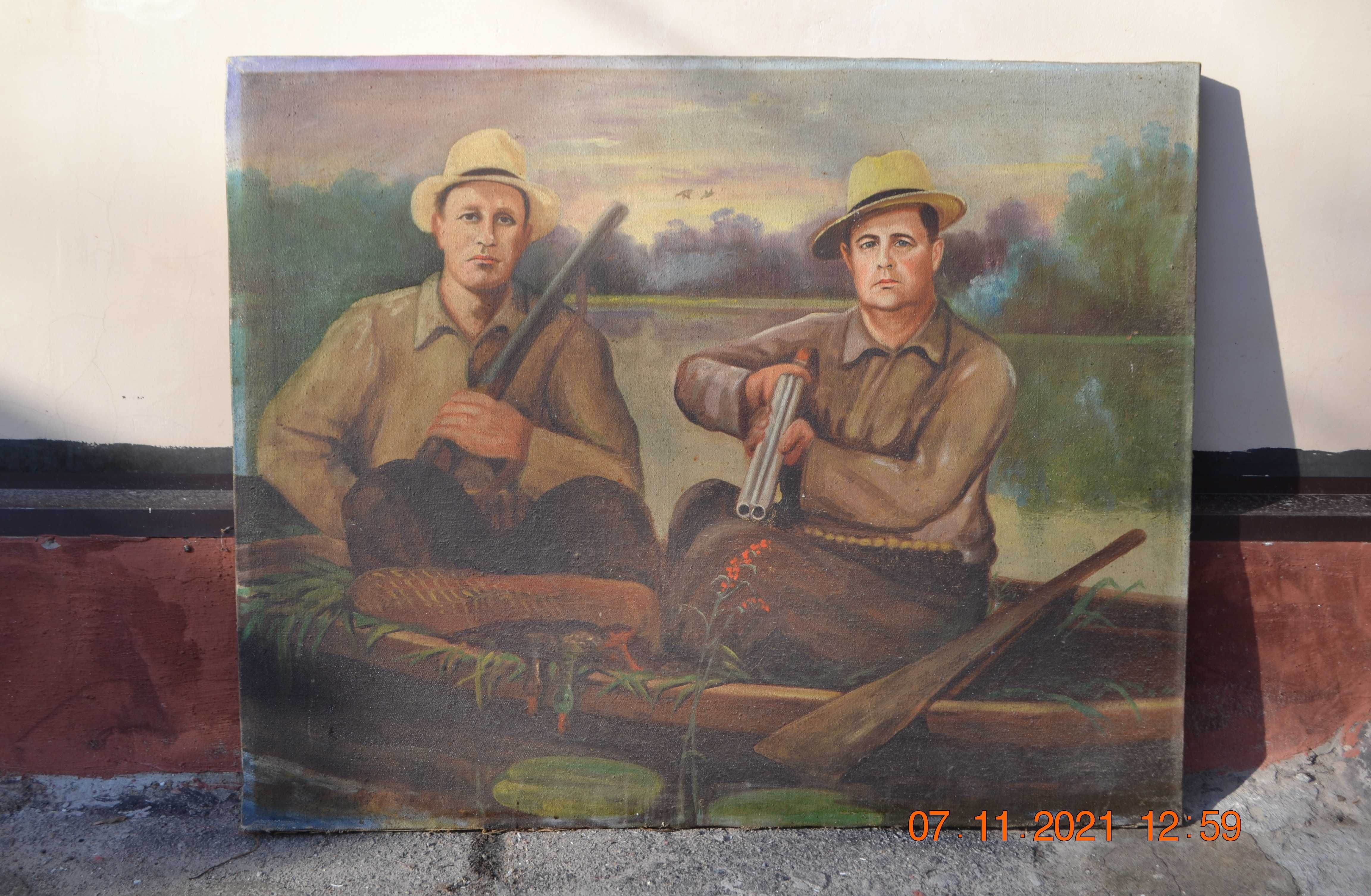 Большая картина "Охотники". Соцреализм. Холст, масло. Размер 100х80 см