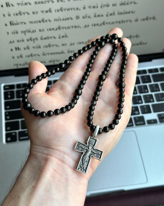 Чоловічий хрест Крест на бусах мужской православный брояница на шею