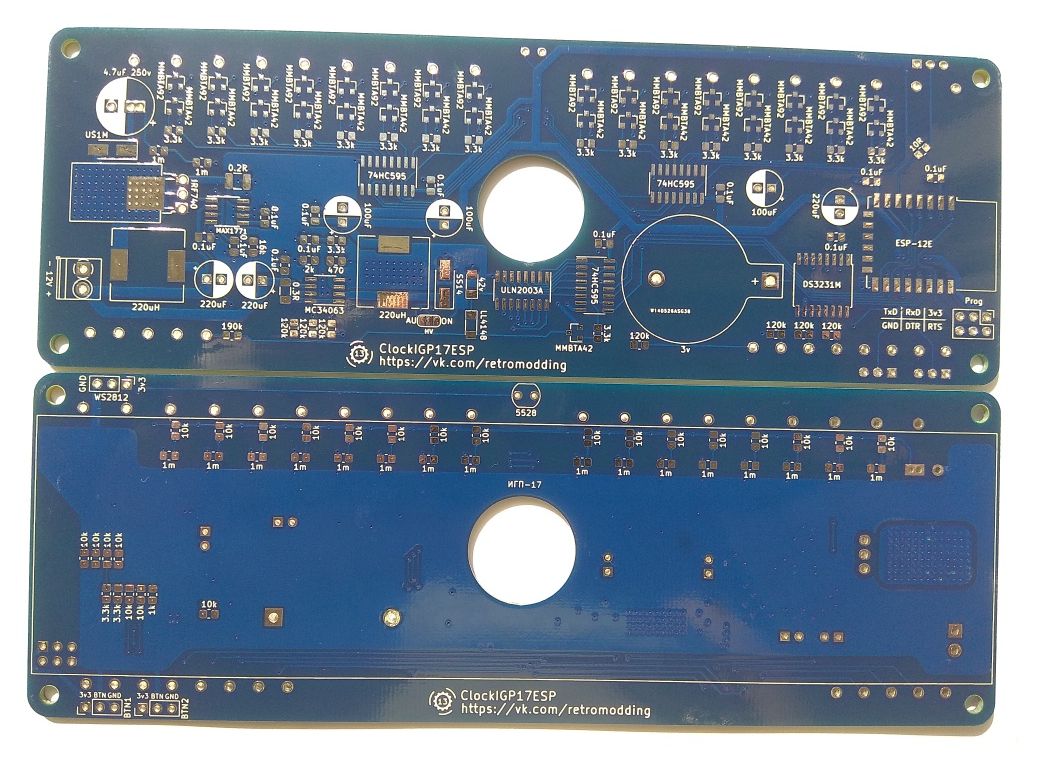 Печатная плата часов на ИГП-17 с WiFi