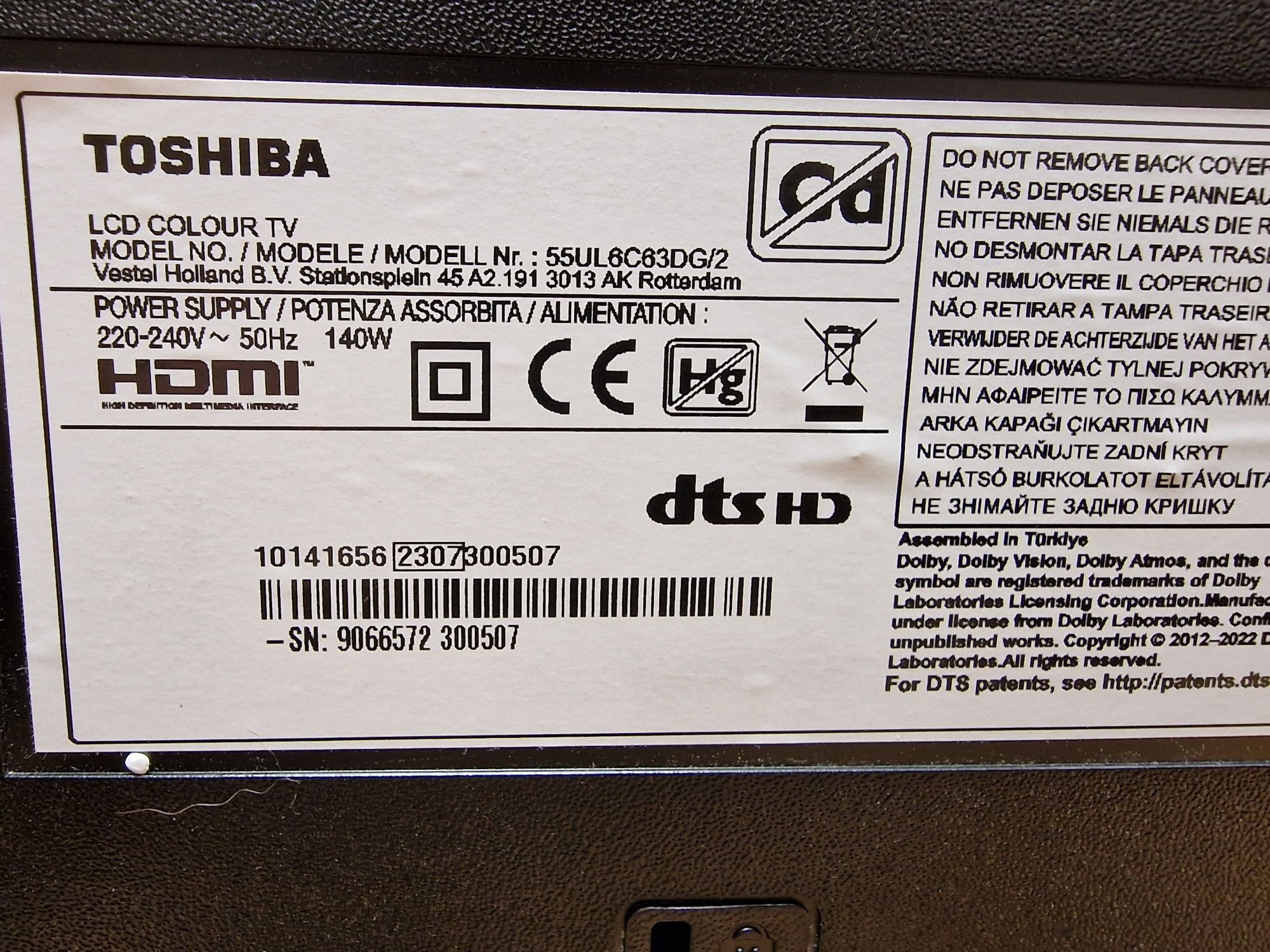 Toshiba 55cali 4K UHD DVB-T2 SMART