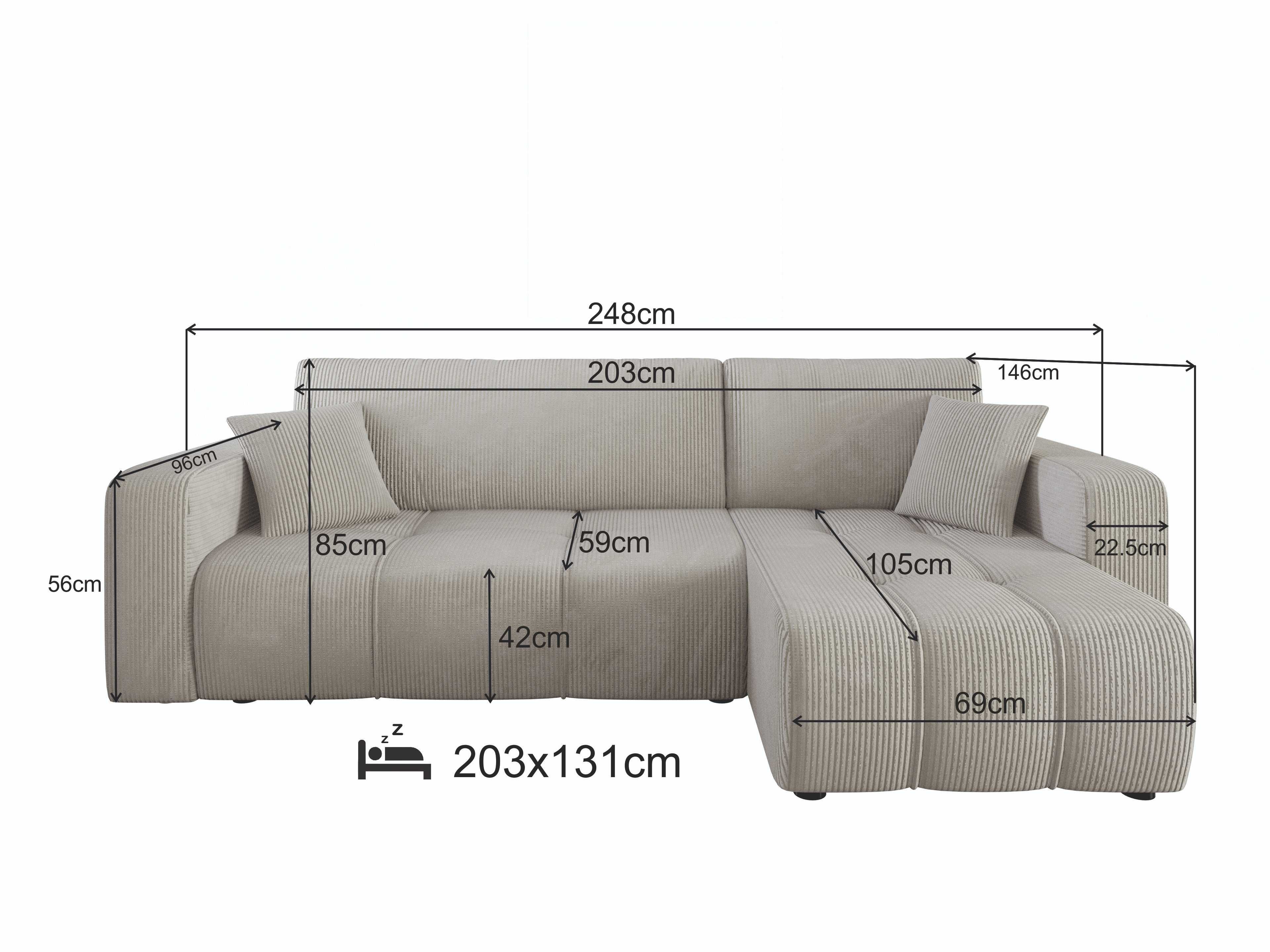 naroznik sofa ALICE L funkcja spania pojemnik Kronos7 sprezyna falista