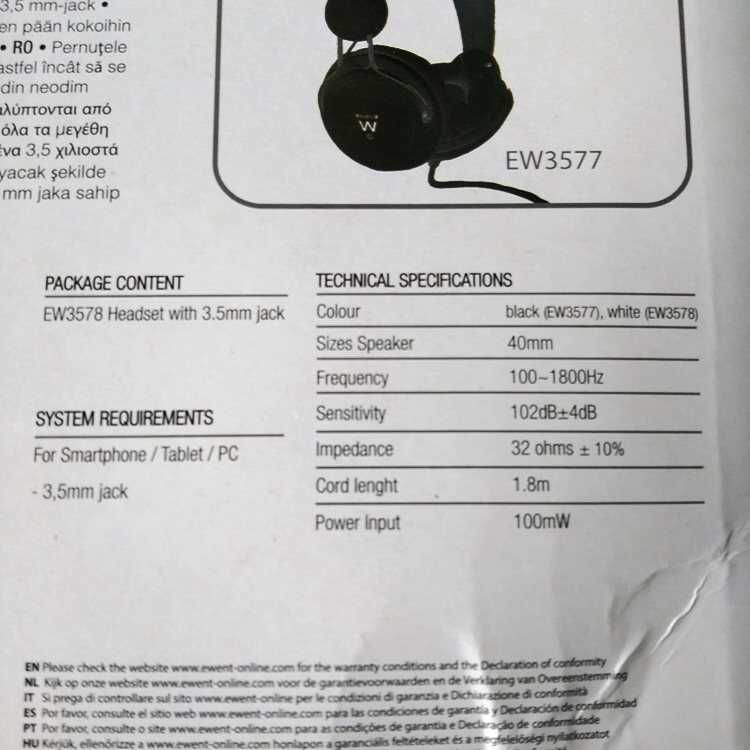 Auscultadores Fones Ewent EW3578 headphone com fio