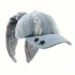 Czapka Z Daszkiem KRÓLICZE USZY jeansowa denim y2k grunge 54-59 cm