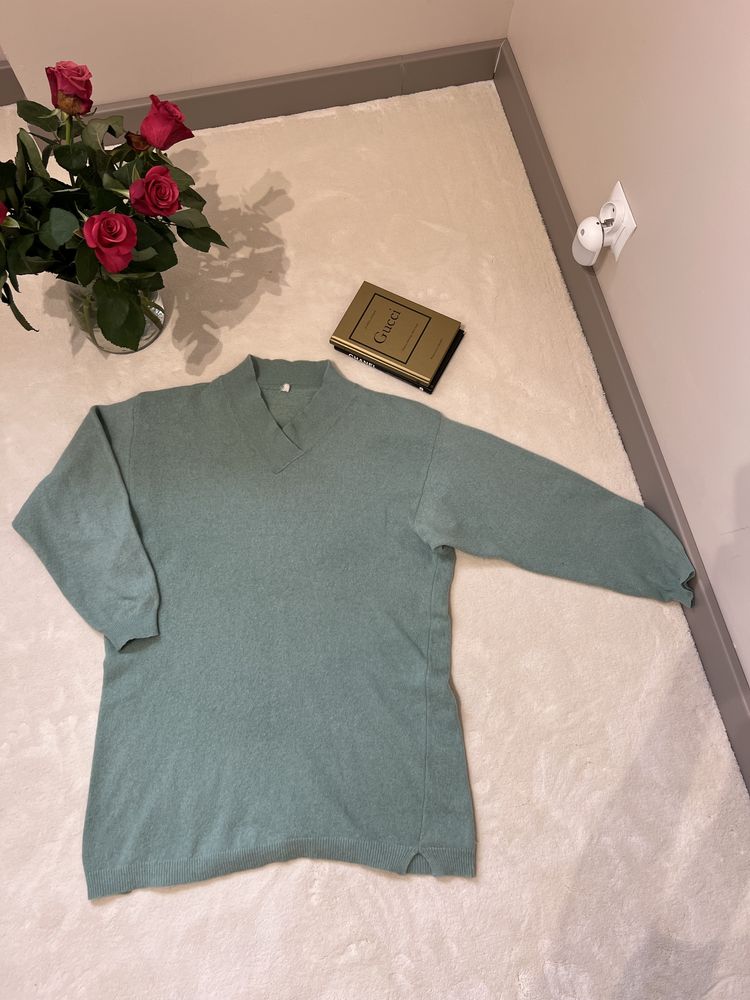 Sweter pistacjowy miętowy seledynowy wełna 60% angora 20% tunika