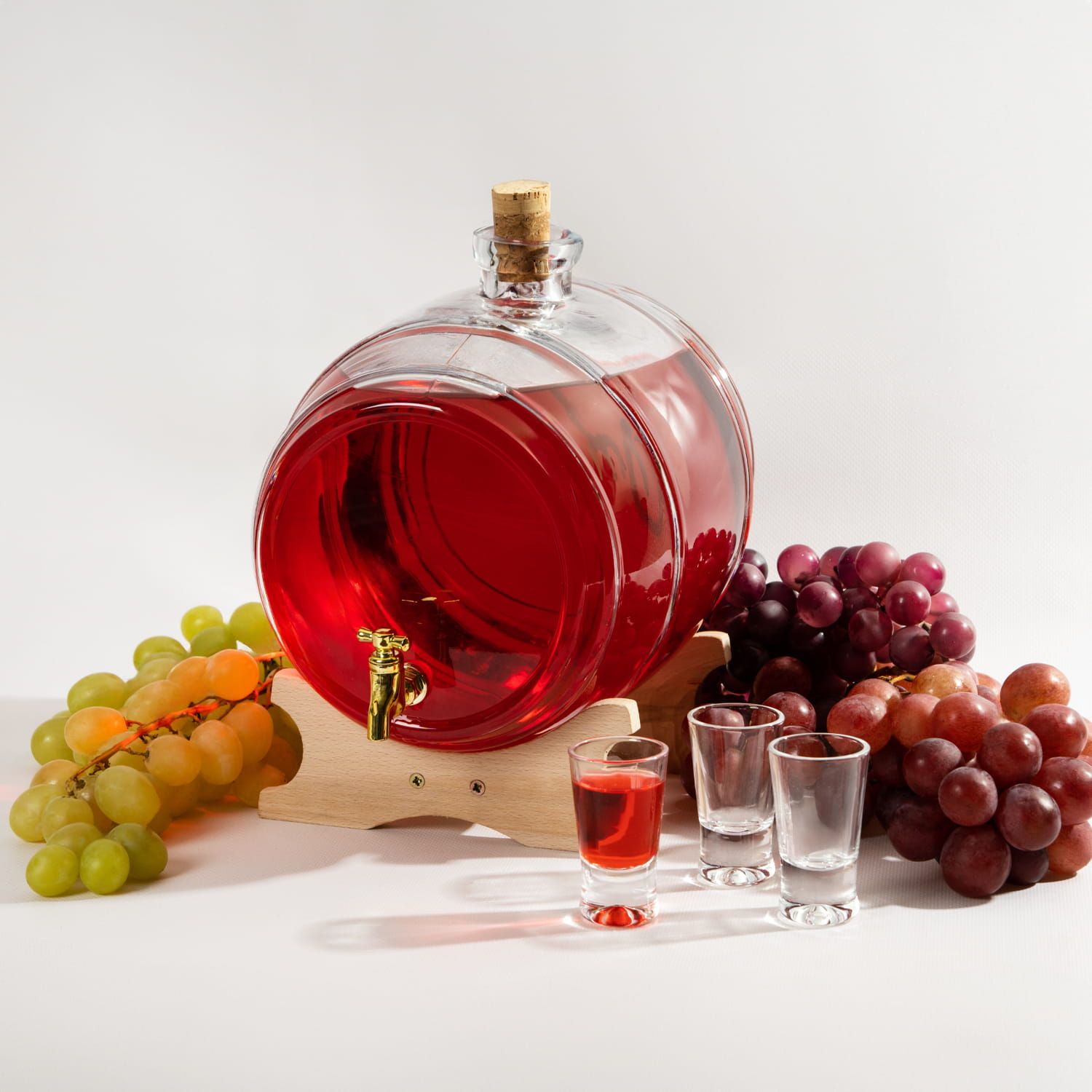 BECZKA szklana beczułka 5 L + stojak na bimber, whisky, alkohol napoje