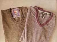 2 męskie swetry premium 8% kaszmir/bawełna pima - brąz/fiolet na 175cm