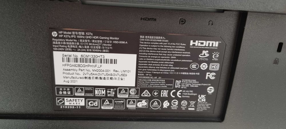 Monitor HP X27q - IPS - 16:9 - 27 cali - 165Hz - 2560x1440 WQHD