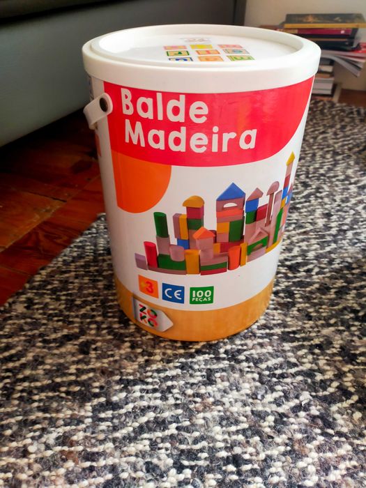 Balde blocos de madeira, 100 peças