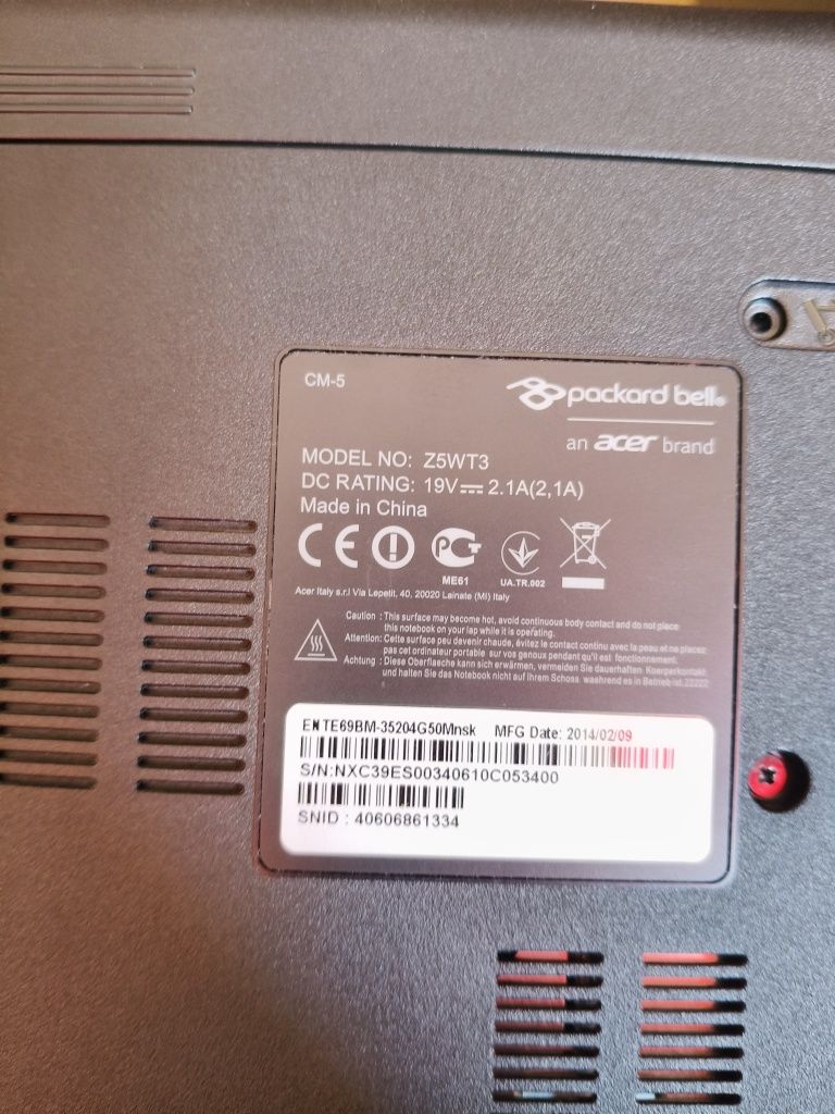 Laptop Packard Bell Easynote TE
