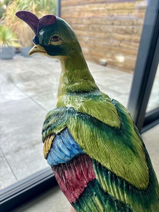 Unikatowa Stara Porcelanowa Figura Kolorowy Bażant wiszący 66cm Cudo