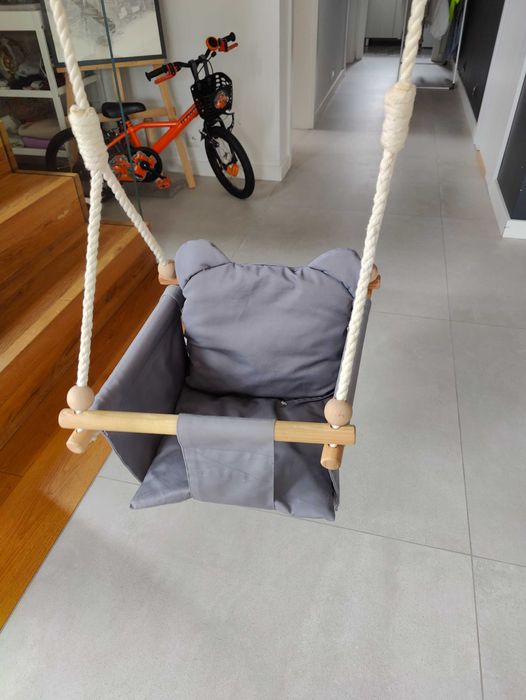 MAMOI skandynawska huśtawka drewniana dla dzieci i niemowląt, szara