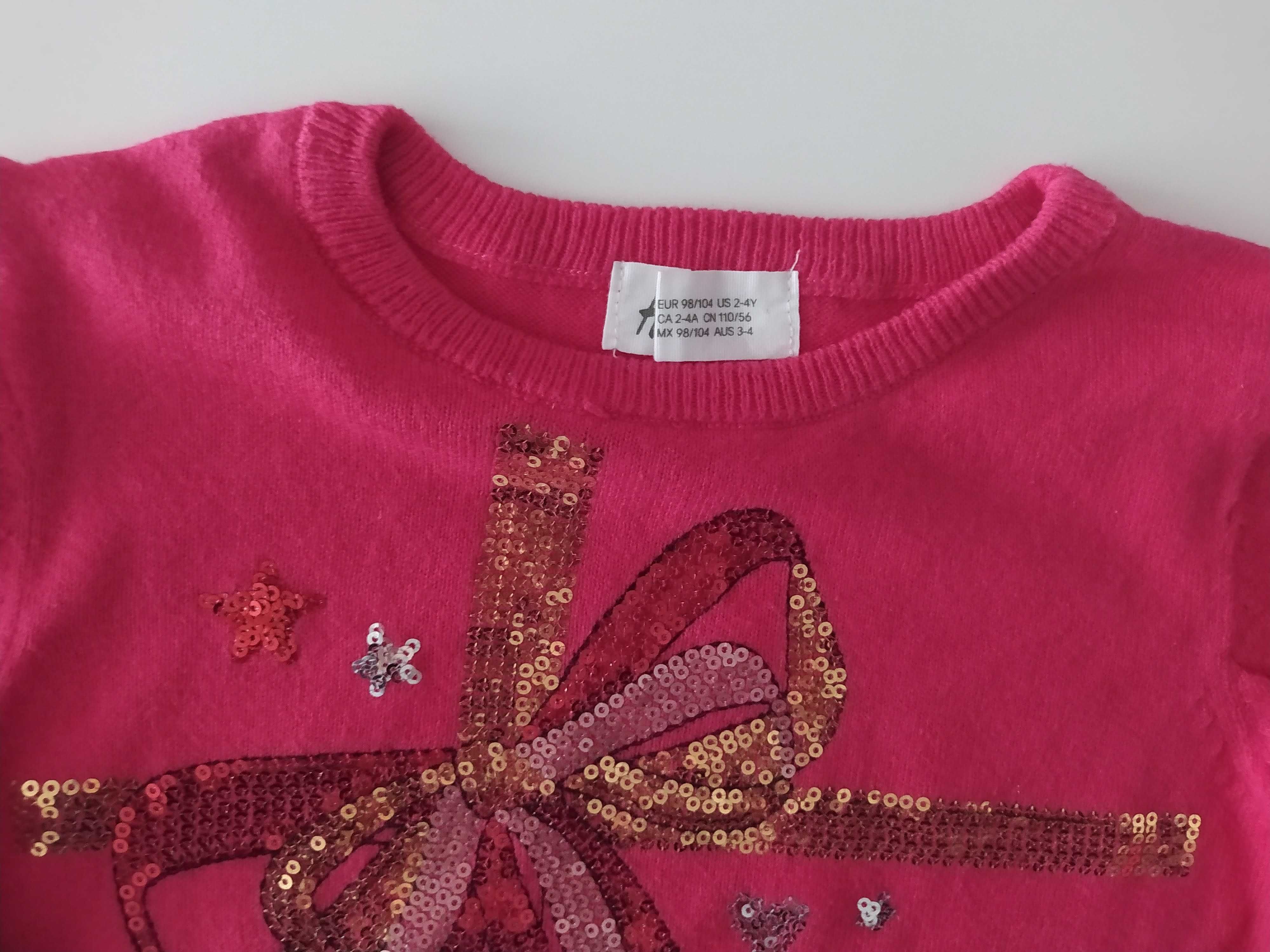 Sweter 98 104 dziewczęcy świąteczny h&m bluzka dla dziewczynki