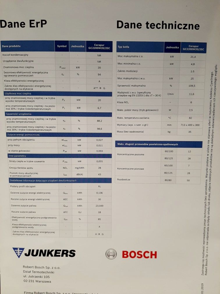 Nowy Junkers-Bosch kocioł piec kondensacyjny dwufunkcyjny CERAPUR GC