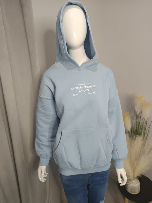 Baby blue bluza damska oversize z kapturem kieszeń kangurka
