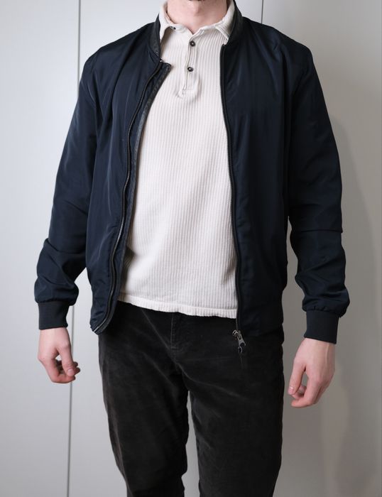 Granatowa bomberka z kołnierzykiem z ekoskóry