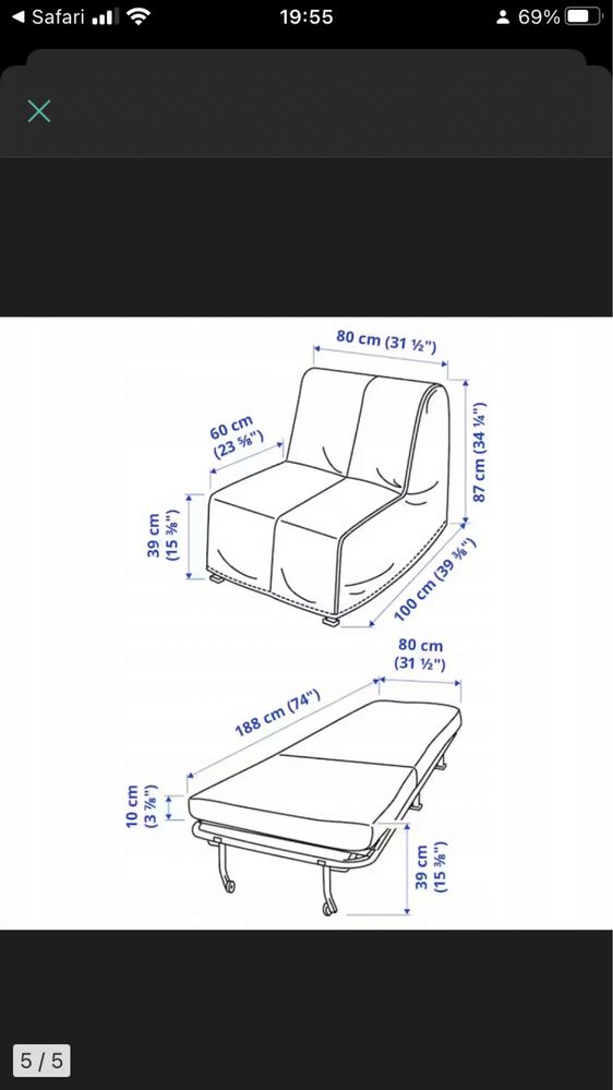 Rozkladany fotel ikea bialy