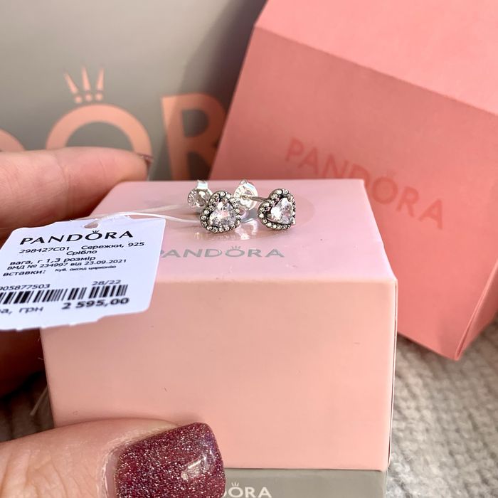 Сережки Pandora серце Оригінальні серьги Пандора нові кульчики срібні